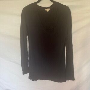 Ambi Womens Black Long Sleeve‎ V-Neck Top Rayon Spandex Basic Shirt XL IT-858